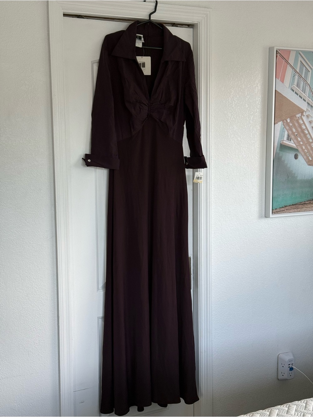 Tadashi Shoji Long Sleeve Twist-Front Maxi Dress in Plum